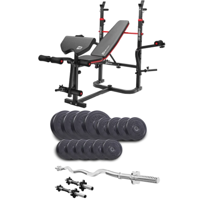 Набір Elitum Titan 45 кг з лавою HS-1065HB Pro, штангою та гантелями