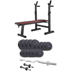 Набір Elitum Titan 45 кг з лавою HS-1080 Pro, штангою та гантелями