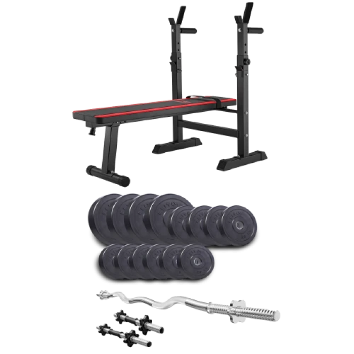 Набір Elitum Titan 45 кг з лавою HS-1080 Pro, штангою та гантелями