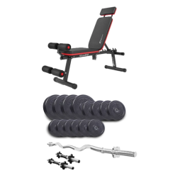 Набір Elitum Titan 45 кг з лавою HS-2040 HB, штангою та гантелями