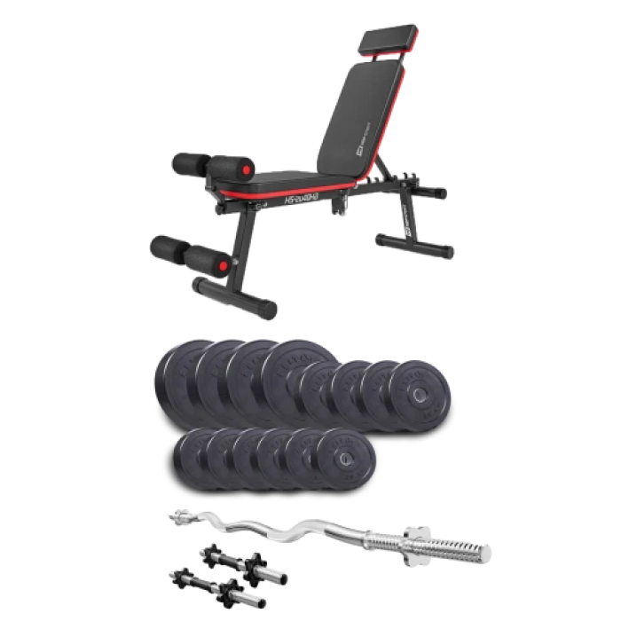 Набір Elitum Titan 45 кг з лавою HS-2040 HB, штангою та гантелями