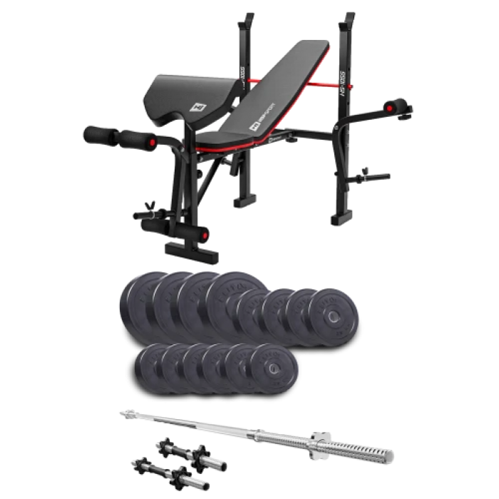 Набір Elitum Titan 48 кг з лавою HS-1055 Pro, штангою та гантелями