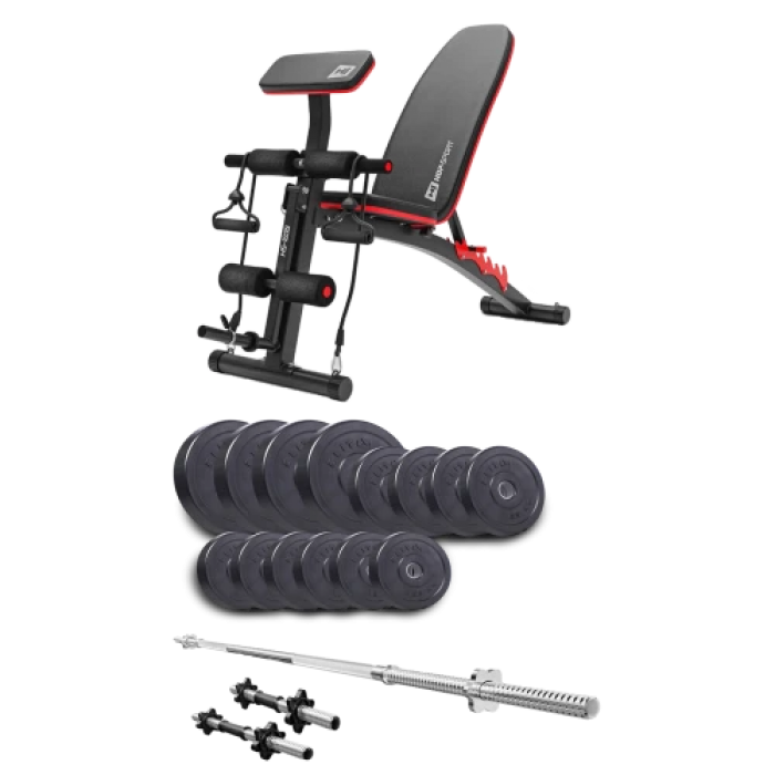 Набор Elitum Titan 48 кг со скамьей HS-1035, штангой и гантелями
