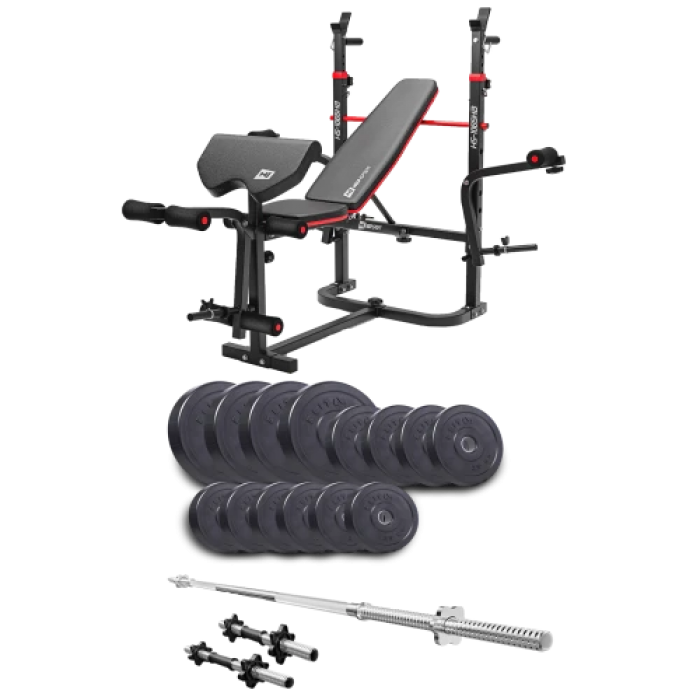 Набір Elitum Titan 48 кг з лавою HS-1065HB Pro, штангою та гантелями