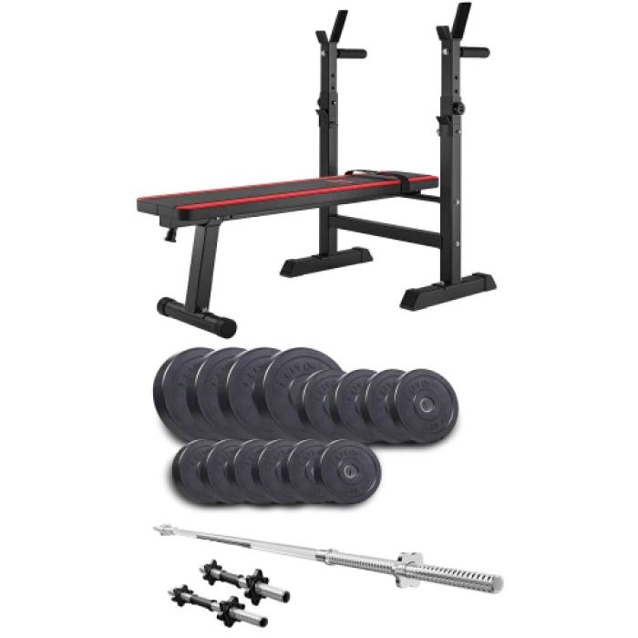 Набір Elitum Titan 48 кг з лавою HS-1080, штангою та гантелями.