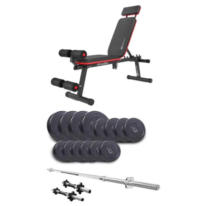 Набір Elitum Titan 48 кг з лавою HS-2040 HB, штангою та гантелями