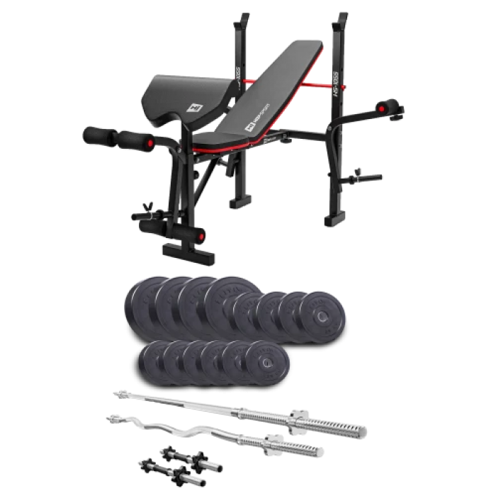 Набор Elitum Titan 54 кг со скамьей HS-1055 Pro, штангами и гантелями