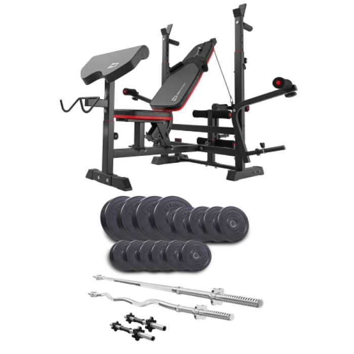 Набір Elitum Titan 54 кг з лавою HS-1075 Pro, штангами та гантелями