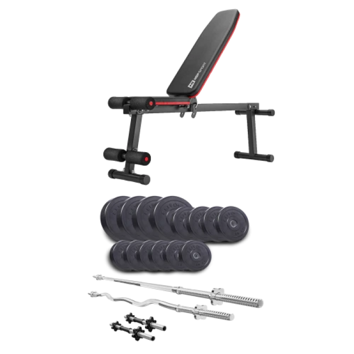 Набор Elitum Titan 54 кг со скамьей HS-1010 Pro, штангами и гантелями