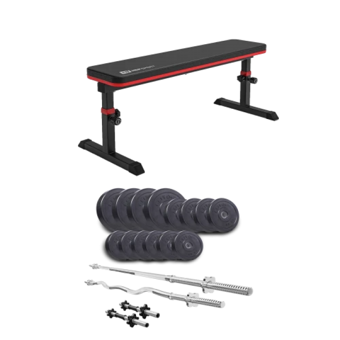 Набір Elitum Titan 54 кг з лавою HS-1025 Pro, штангами та гантелями