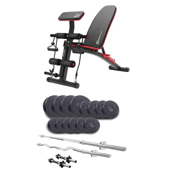 Набор Elitum Titan 54 кг со скамьей HS-1035, штангами и гантелями