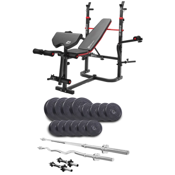 Набір Elitum Titan 54 кг з лавою HS-1065HB Pro, штангами та гантелями