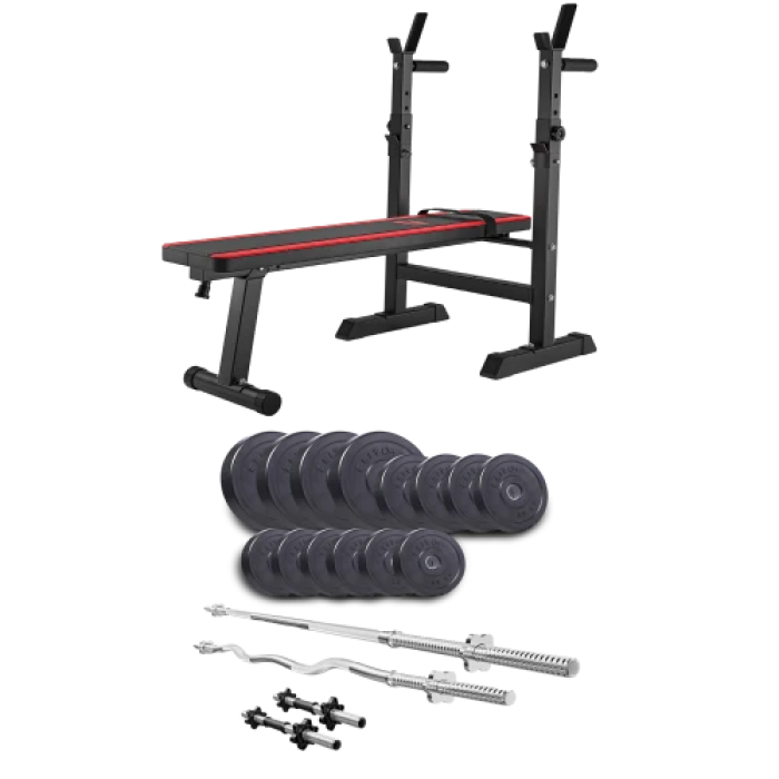Набор Elitum Titan 54 кг со скамьей HS-1080, штангами и гантелями