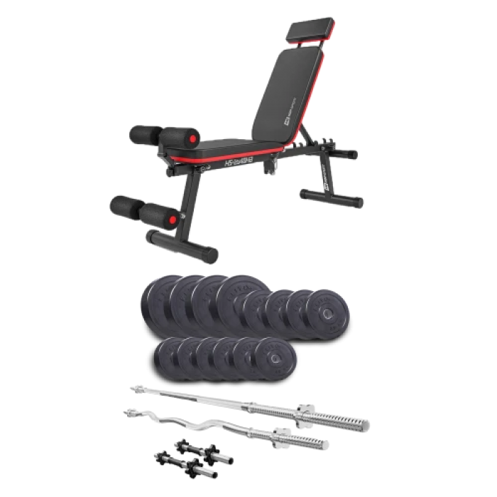 Набір Elitum Titan 54 кг з лавою HS-2040 HB, штангами та гантелями