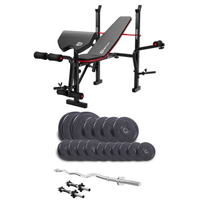 Набор Elitum Titan 65 кг со скамьей HS-1055 Pro, штангой и гантелями