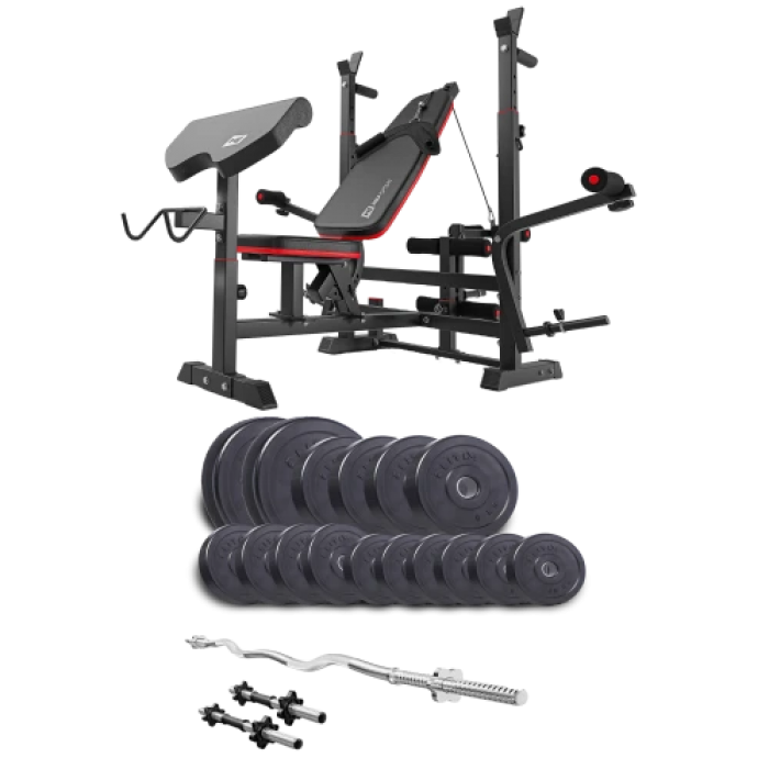 Набор Elitum Titan 65 кг со скамьей HS-1075 Pro, штангой и гантелями