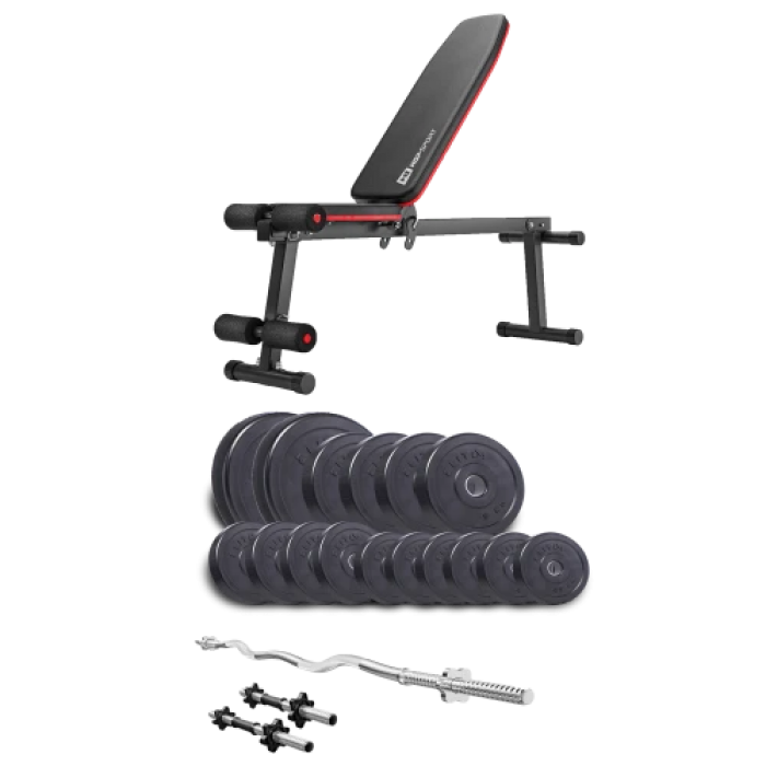 Набір Elitum Titan 65 кг з лавою HS-1010 Pro, штангою та гантелями