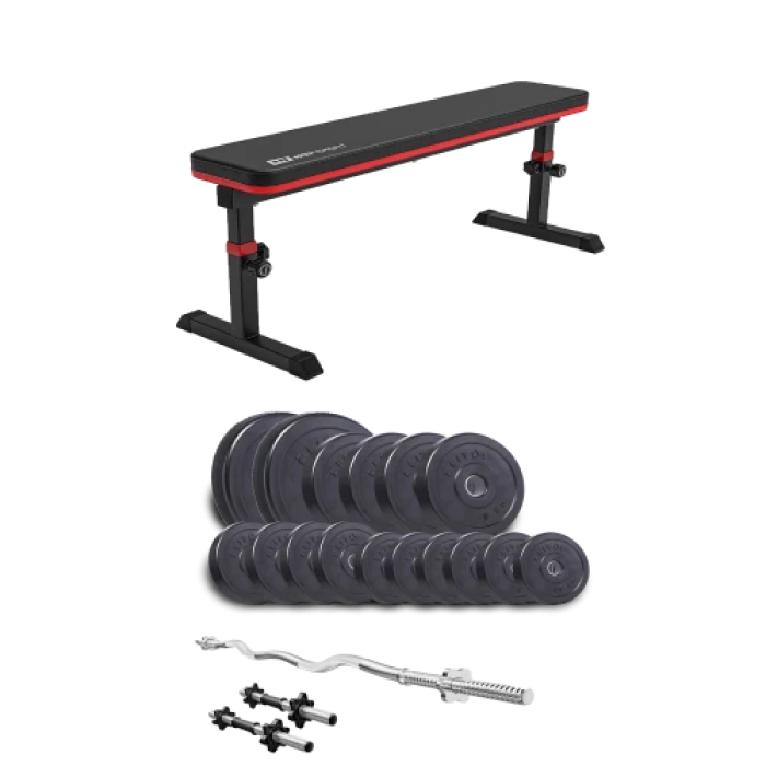Набор Elitum Titan 65 кг со скамьей HS-1025 Pro, штангой и гантелями