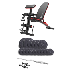 Набір Elitum Titan 65 кг з лавою HS-1035, штангою та гантелями.