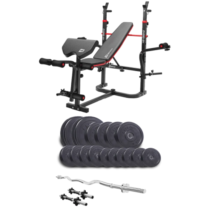 Набор Elitum Titan 65 кг со скамьей HS-1065HB Pro, штангой и гантелями