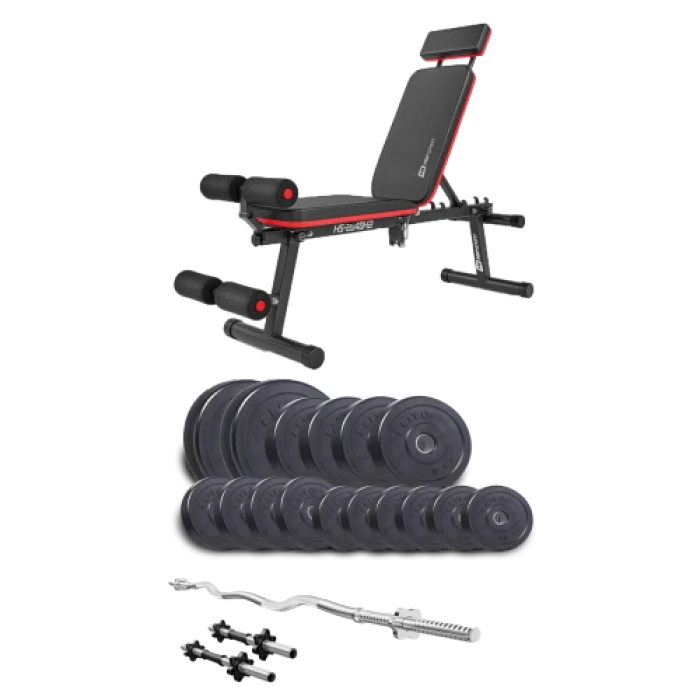 Набор Elitum Titan 65 кг со скамьей HS-2040 HB, штангой и гантелями