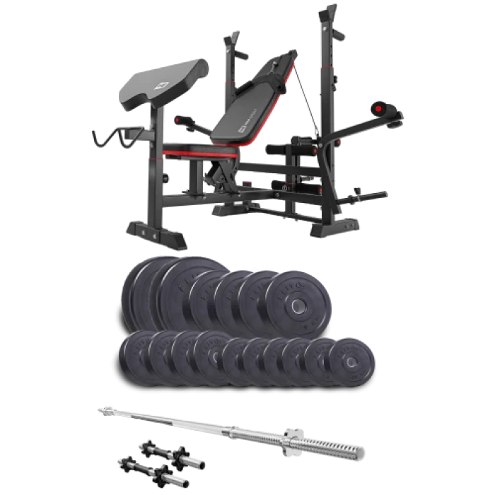Набір Elitum Titan 68 кг з лавою HS-1075 Pro, штангою та гантелями