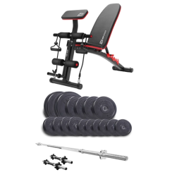 Набір Elitum Titan 68 кг з лавою HS-1035, штангою та гантелями.