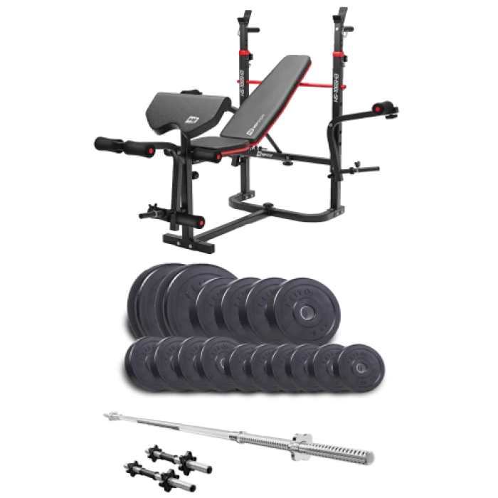 Набір Elitum Titan 68 кг з лавою HS-1065HB Pro, штангою та гантелями