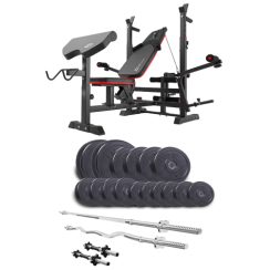 Набір Elitum Titan 74 кг з лавою HS-1075 Pro, штангами та гантелями