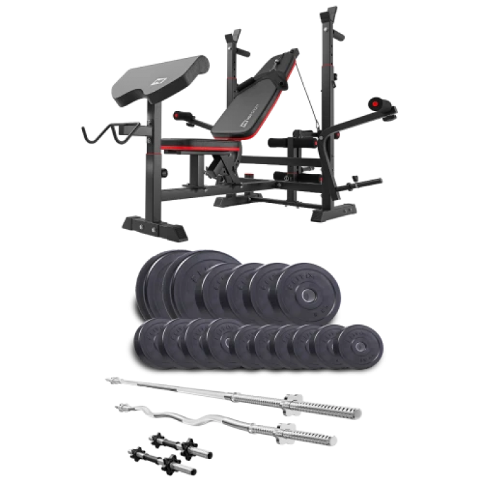 Набір Elitum Titan 74 кг з лавою HS-1075 Pro, штангами та гантелями