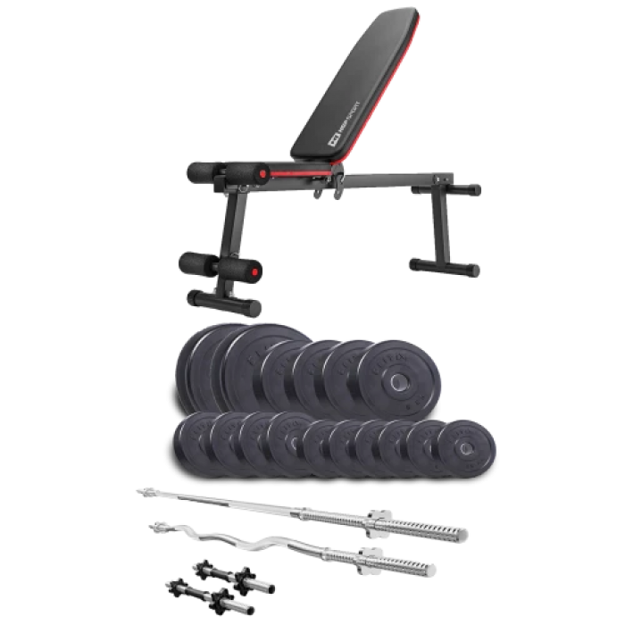 Набір Elitum Titan 74 кг з лавою HS-1010 Pro, штангами та гантелями
