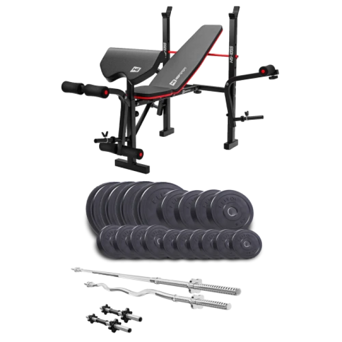 Набір Elitum Titan 94 кг з лавою HS-1055 Pro, штангами та гантелями