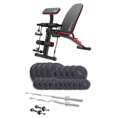 Набір Elitum Titan 94 кг з лавою HS-1035, штангами та гантелями.