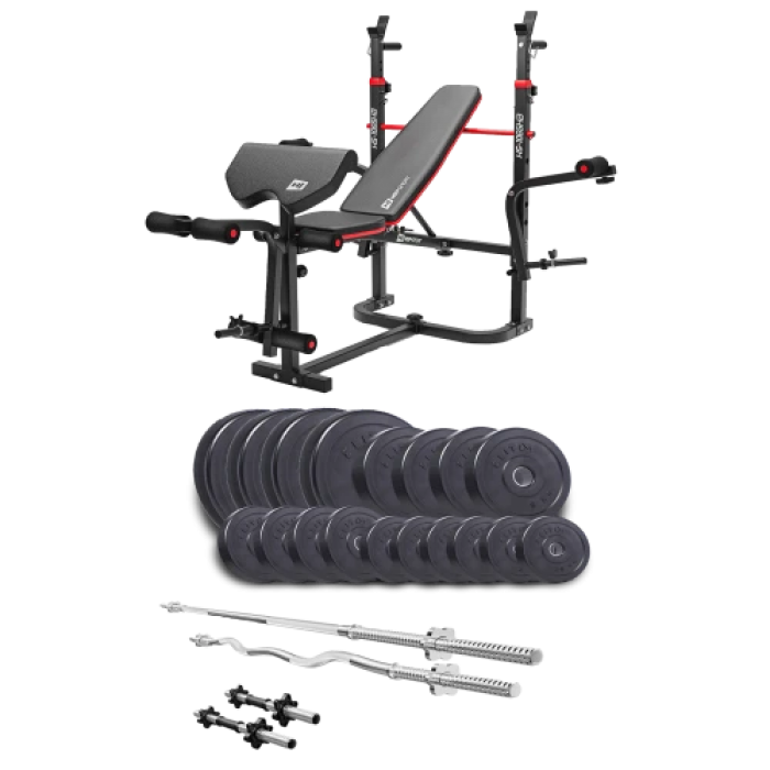 Набор Elitum Titan 94 кг со скамьей HS-1065HB Pro, штангами и гантелями