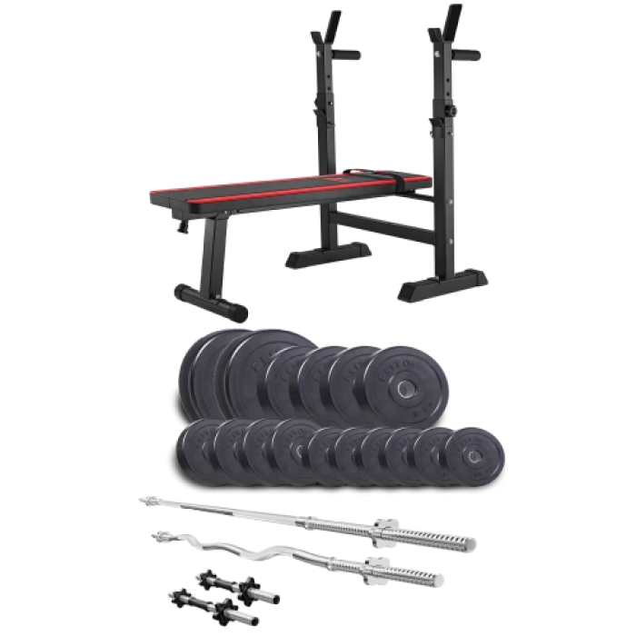 Набір Elitum Titan 94 кг з лавою HS-1080, штангами та гантелями.