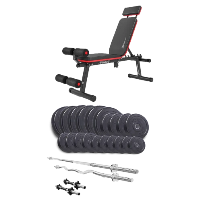 Набір Elitum Titan 114 кг з лавою HS-2040 HB, штангами та гантелями