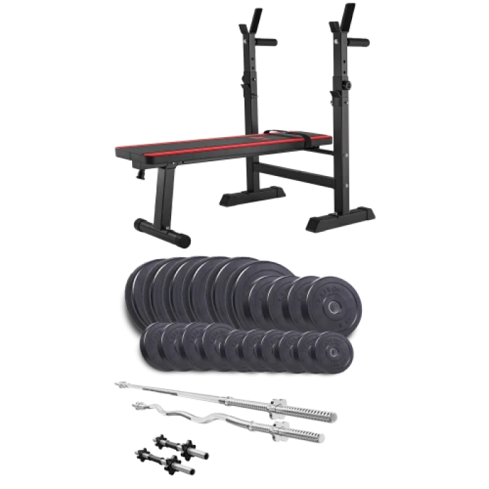 Набір Elitum Titan 114 кг з лавою HS-1080, штангами та гантелями.