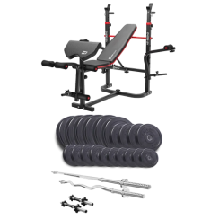 Набір Elitum Titan 114 кг з лавою HS-1065HB Pro, штангами та гантелями