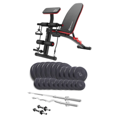 Набір Elitum Titan 114 кг з лавою HS-1035, штангами та гантелями.