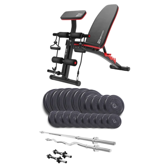 Набір Elitum Titan 114 кг з лавою HS-1035, штангами та гантелями.