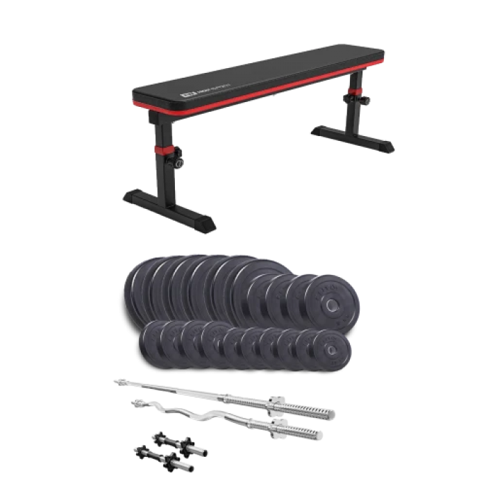 Набір Elitum Titan 114 кг з лавою HS-1025 Pro, штангами та гантелями