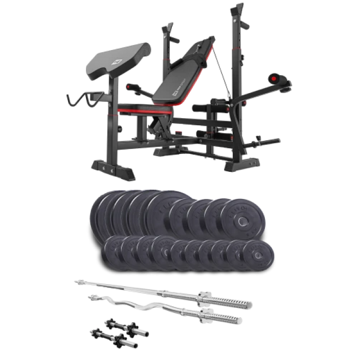 Набір Elitum Titan 94 кг з лавою HS-1075 Pro, штангами та гантелями