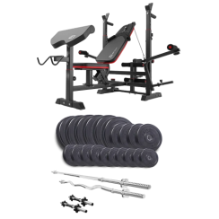 Набір Elitum Titan 114 кг з лавою HS-1075 Pro, штангами та гантелями