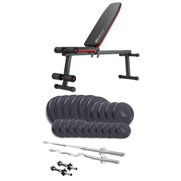 Набір Elitum Titan 114 кг з лавою HS-1010 Pro, штангами та гантелями