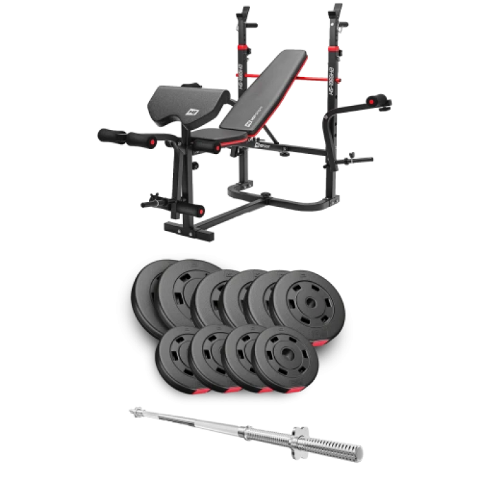 Набір Hop-Sport Premium 59 кг з лавою HS-1065HB Pro та штангою