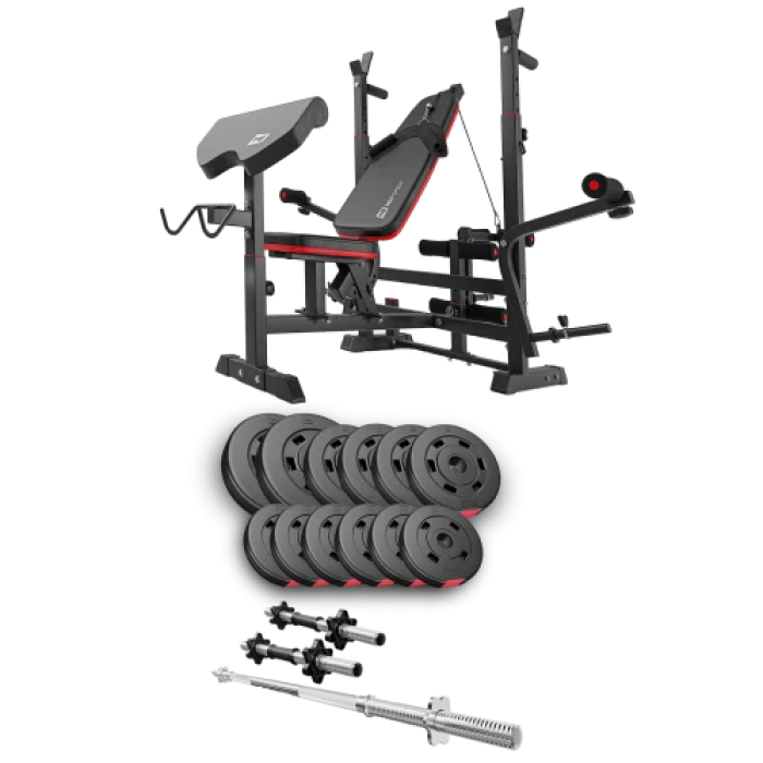 Набір Hop-Sport Premium 38 кг з лавою HS-1075 Pro, штангами та гантелями