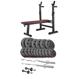 Набір Hop-Sport Premium 75 кг з лавою HS-1080, штангами та гантелями