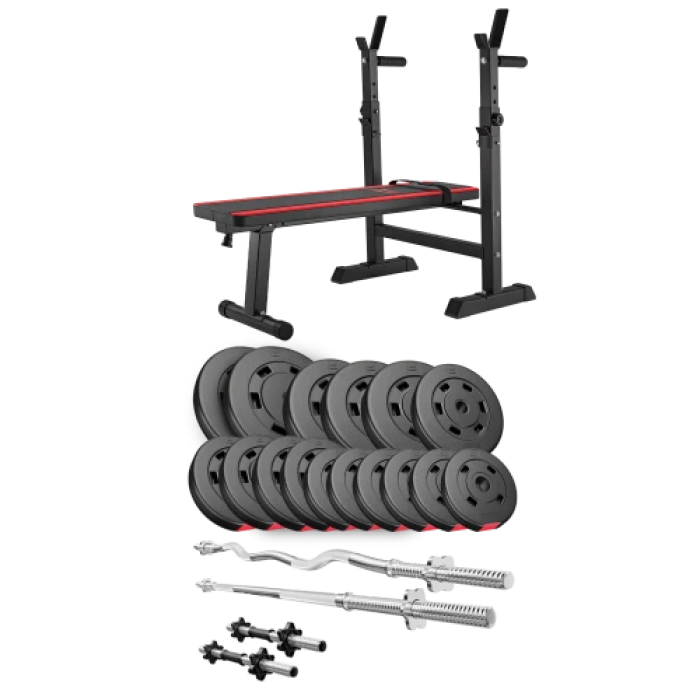 Набор Hop-Sport Premium 75 кг со скамьей HS-1080, штангами и гантелями