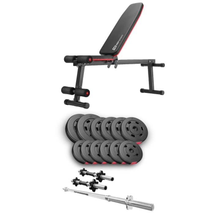 Набір Hop-Sport Premium 38 кг з лавою HS-1010 Pro, штангами та гантелями