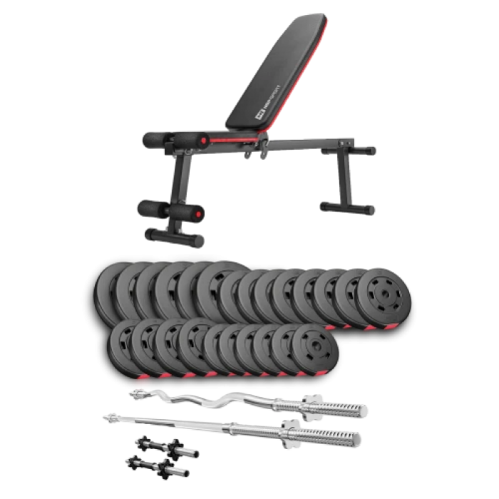 Набір Hop-Sport Premium 135 кг з лавою HS-1010 Pro, штангами та гантелями